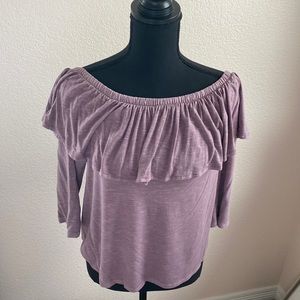 American Eagle Purple Off the Shoulder Top with 3/4 Sleeves